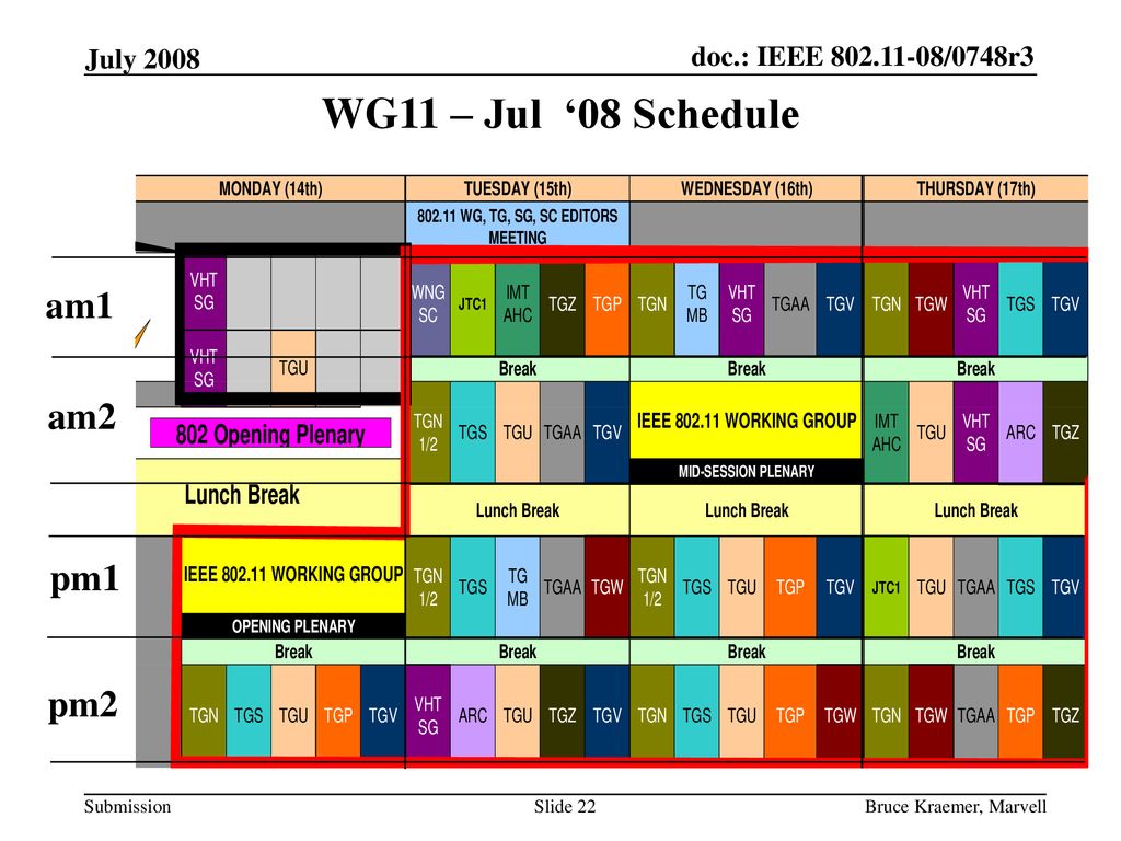 WG11 – Jul ‘08 Schedule am1 am2 pm1 pm2 July 2008