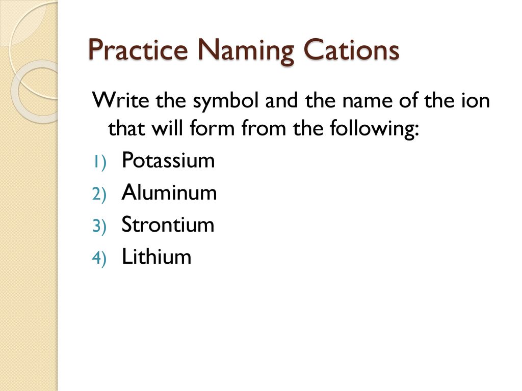 Practice Naming Cations