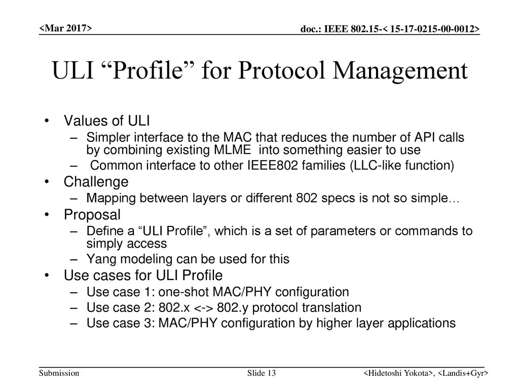 ULI Profile for Protocol Management
