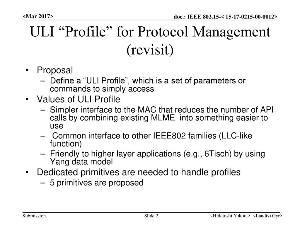 ULI Profile for Protocol Management (revisit)