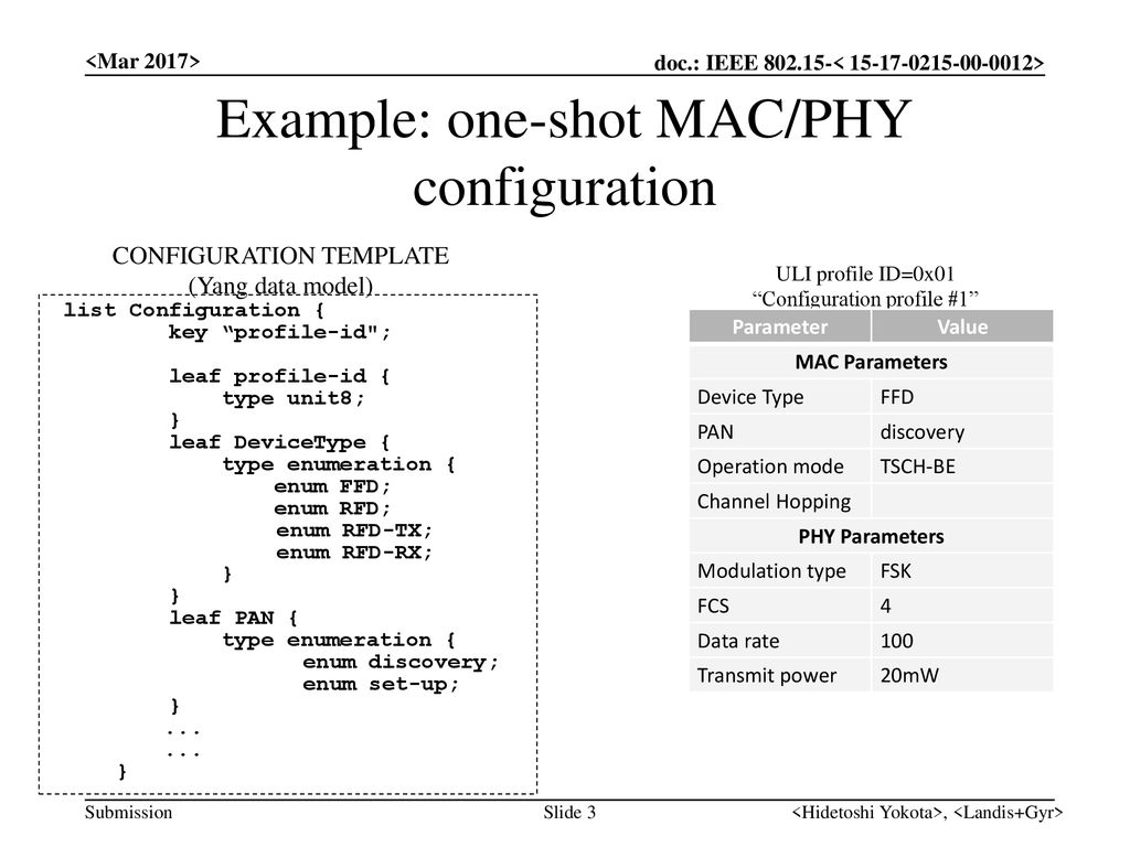 Example: one-shot MAC/PHY configuration