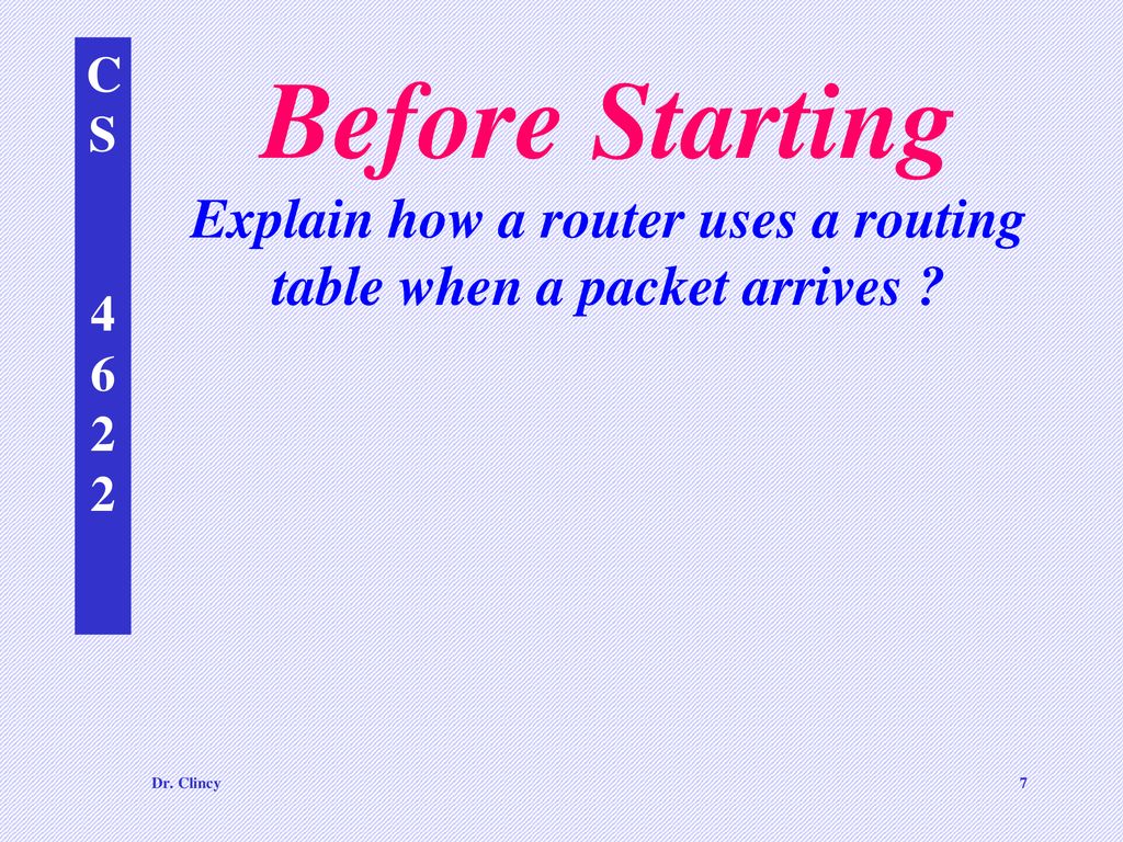 Explain how a router uses a routing table when a packet arrives