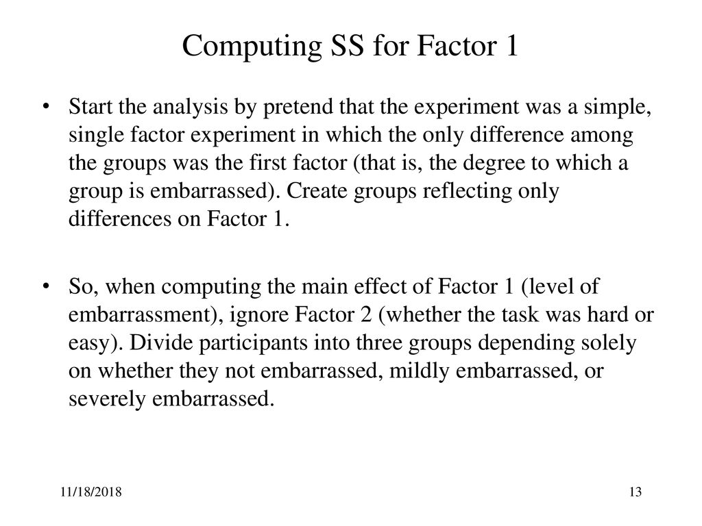 Computing SS for Factor 1