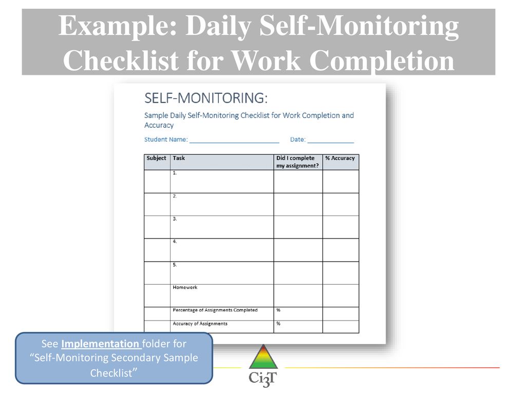 Self Monitoring Checklist For Students