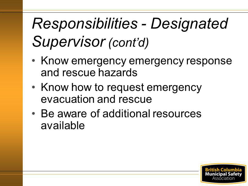 Responsibilities - Designated Supervisor (cont’d)