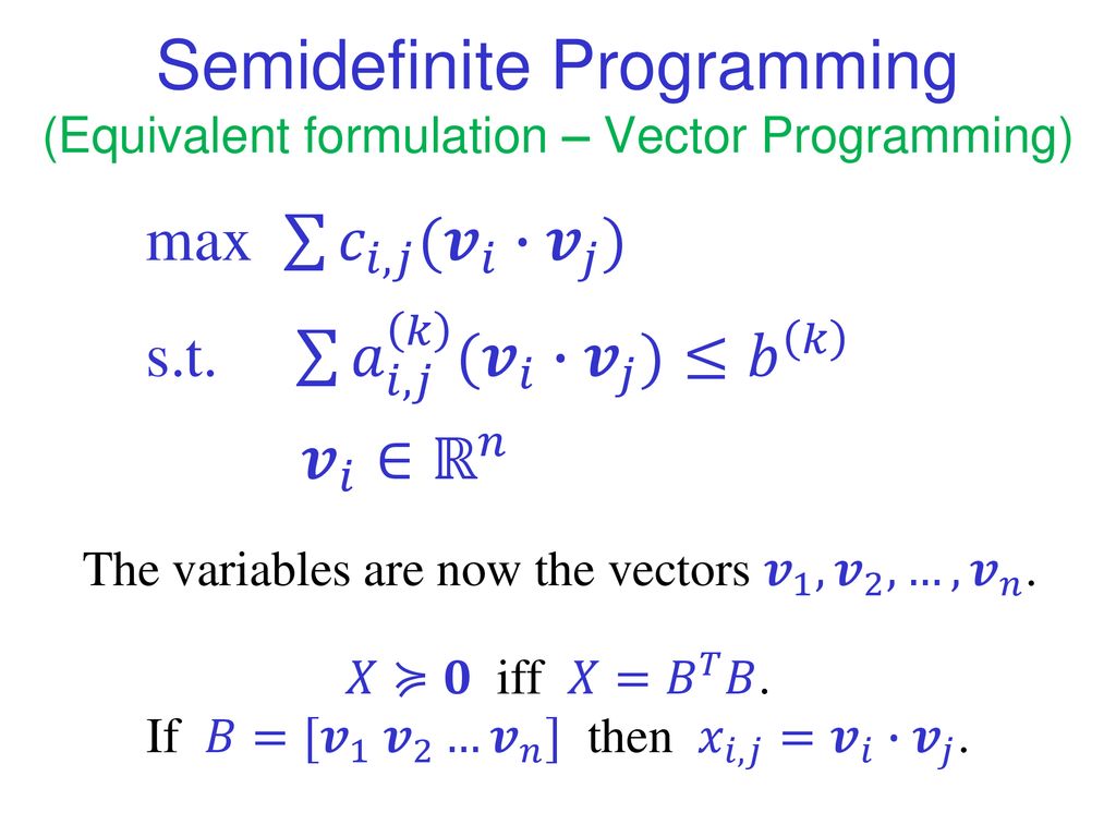Algorithms In Action Semidefinite Programming Based Approximation Algorithms Max Cut And Coloring Haim Kaplan Uri Zwick Tel Aviv University May Ppt Download