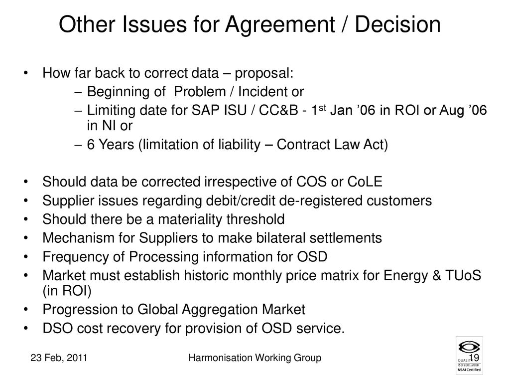 Other Issues for Agreement / Decision