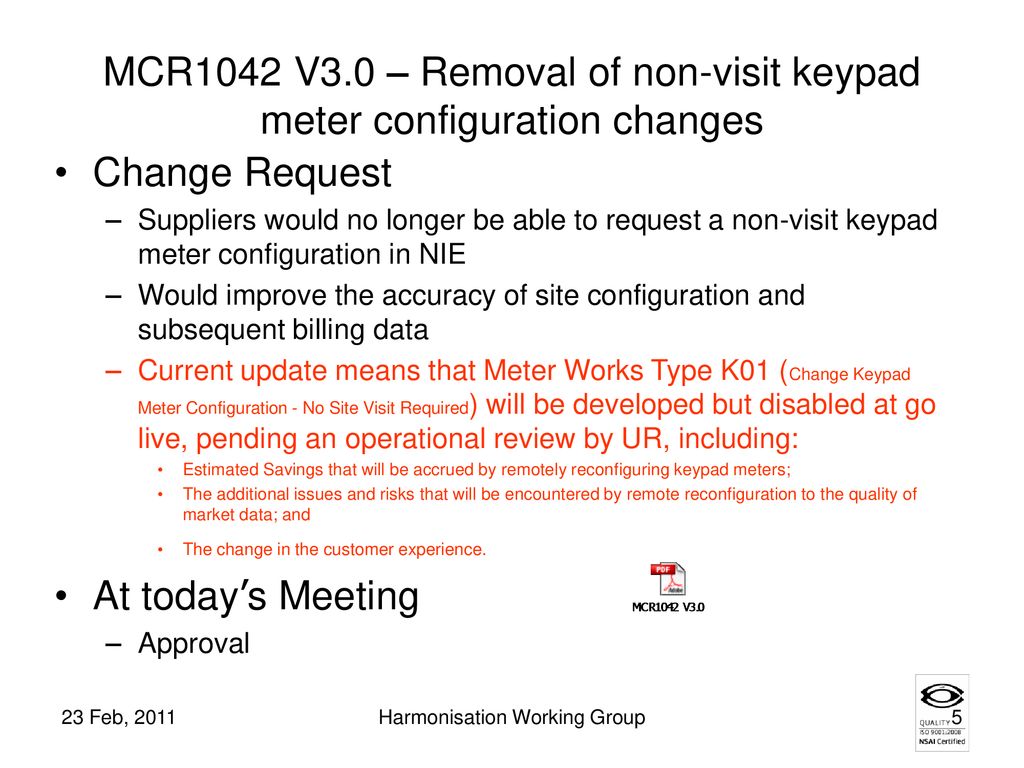 MCR1042 V3.0 – Removal of non-visit keypad meter configuration changes