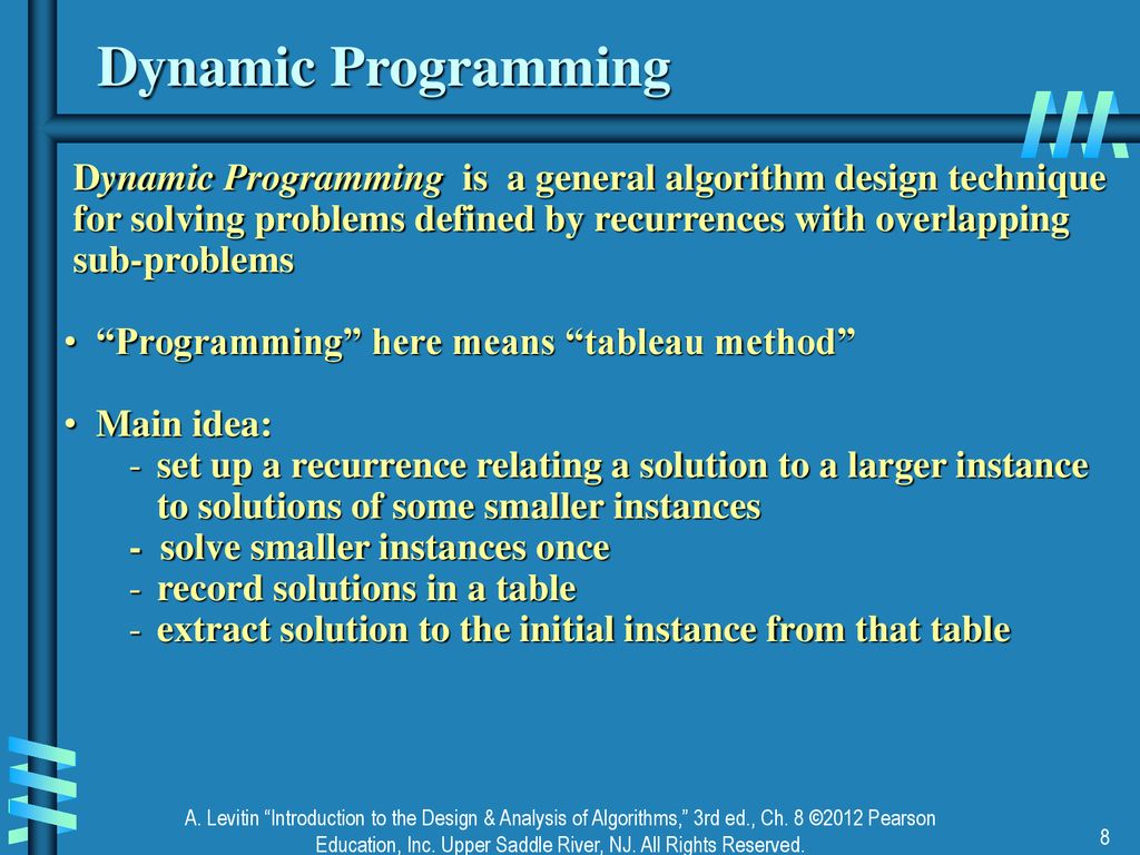 Dynamic Programming Dynamic Programming is a general algorithm design technique. for solving problems defined by recurrences with overlapping.