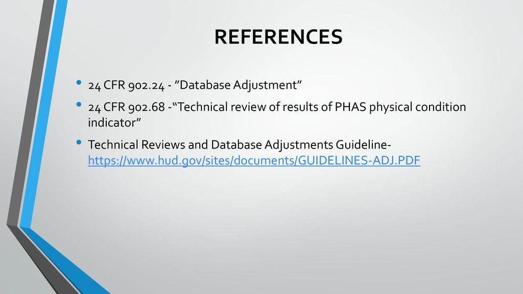 REFERENCES 24 CFR Database Adjustment