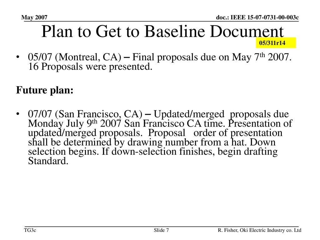 Plan to Get to Baseline Document