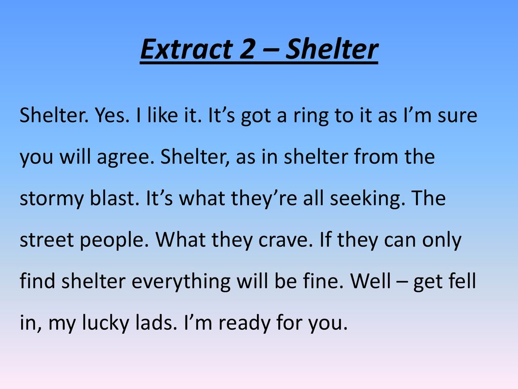 Extract 2 – Shelter