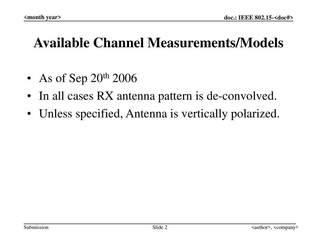 Available Channel Measurements/Models