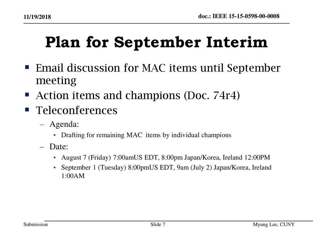 Plan for September Interim