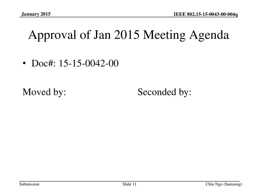 Approval of Jan 2015 Meeting Agenda
