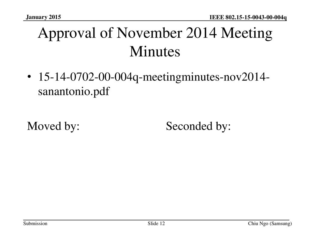 Approval of November 2014 Meeting Minutes