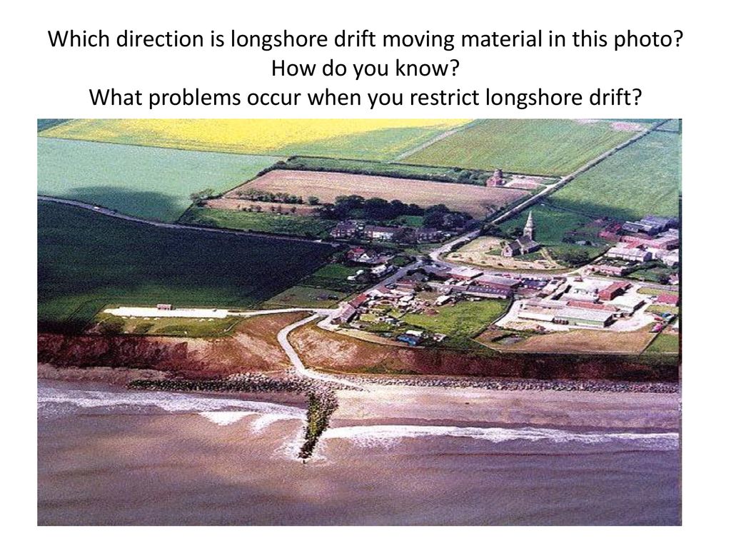 Which direction is longshore drift moving material in this photo