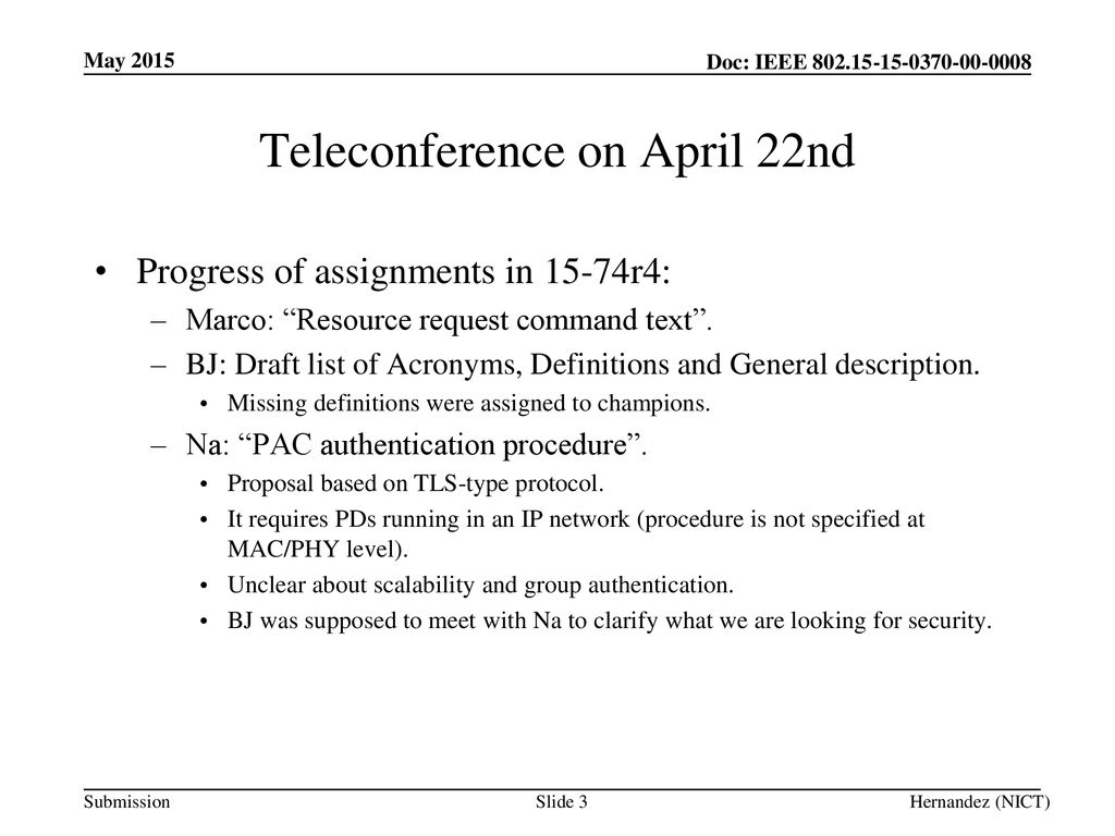 Teleconference on April 22nd