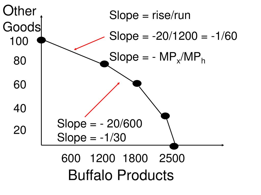 Other Goods Buffalo Products Slope = rise/run Slope = -20/1200 = -1/60
