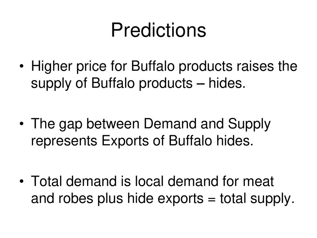 Predictions Higher price for Buffalo products raises the supply of Buffalo products – hides.