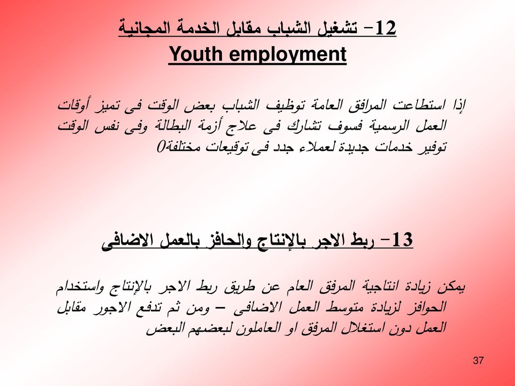 12- تشغيل الشباب مقابل الخدمة المجانية Youth employment