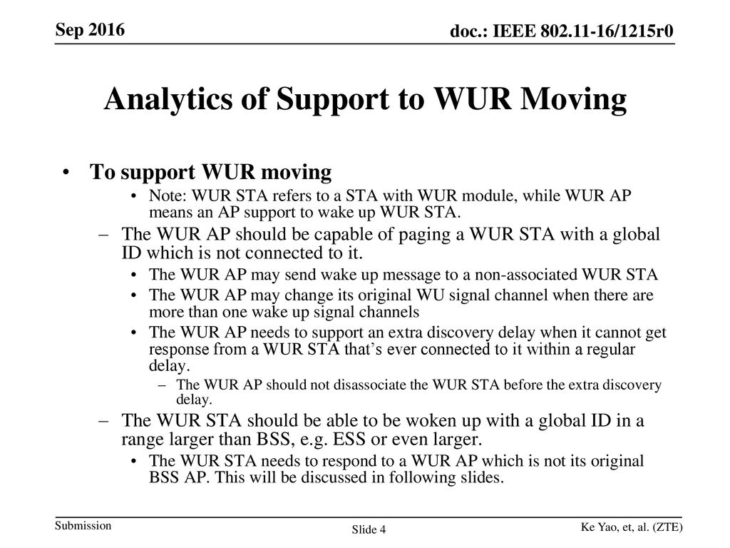 Analytics of Support to WUR Moving
