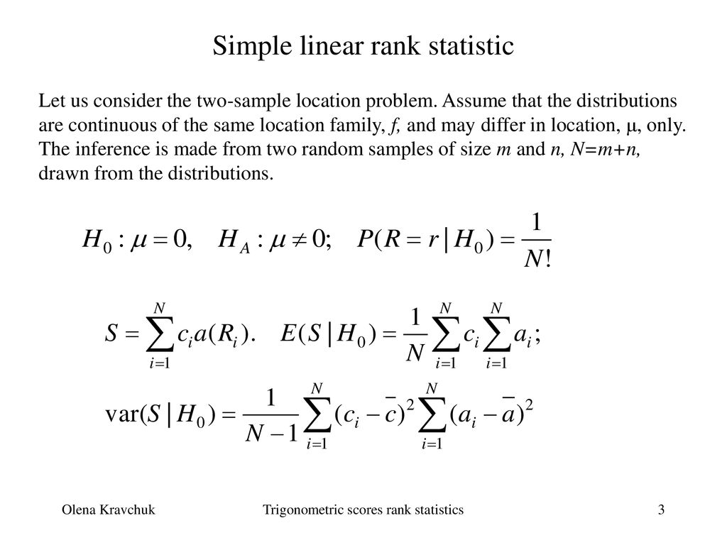 Trigonometric scores rank statistics ppt download
