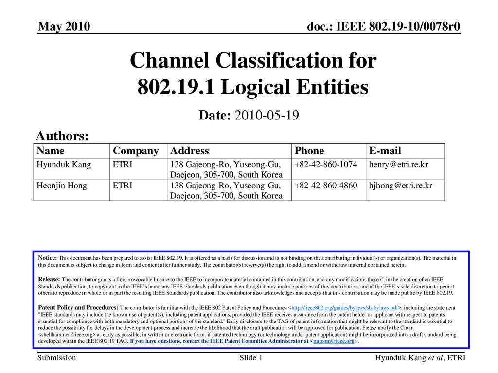 Channel Classification for Logical Entities