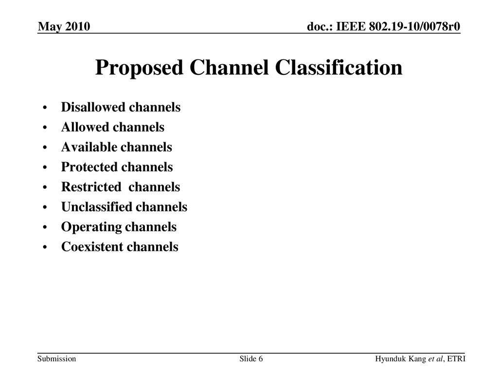 Proposed Channel Classification