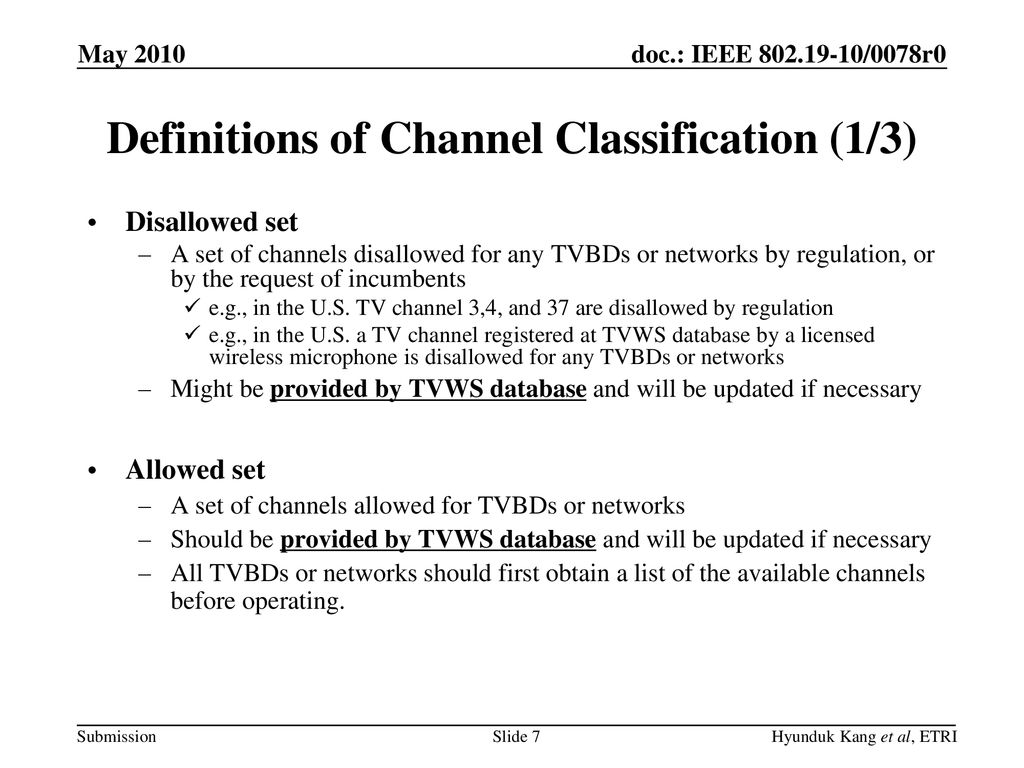 Definitions of Channel Classification (1/3)