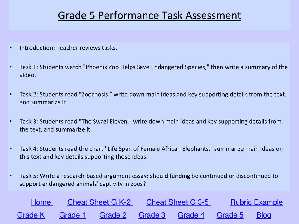 Grade 5 Performance Task Assessment