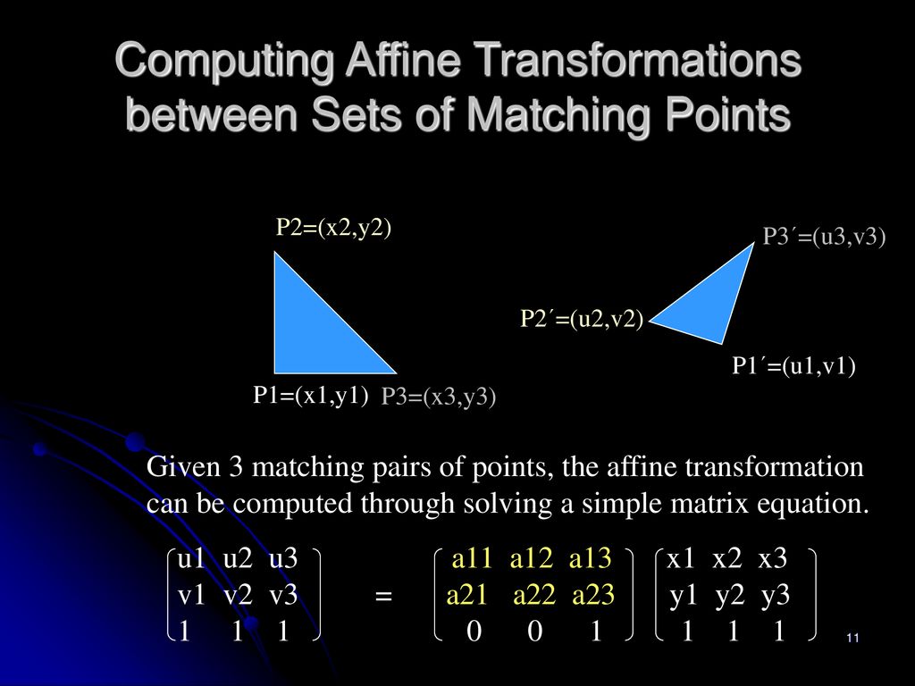 Computing Affine Transformations between Sets of Matching Points