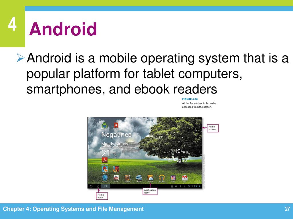 Android Android is a mobile operating system that is a popular platform for tablet computers, smartphones, and ebook readers.