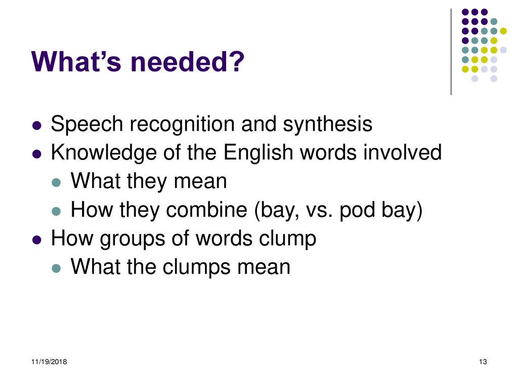 What’s needed Speech recognition and synthesis