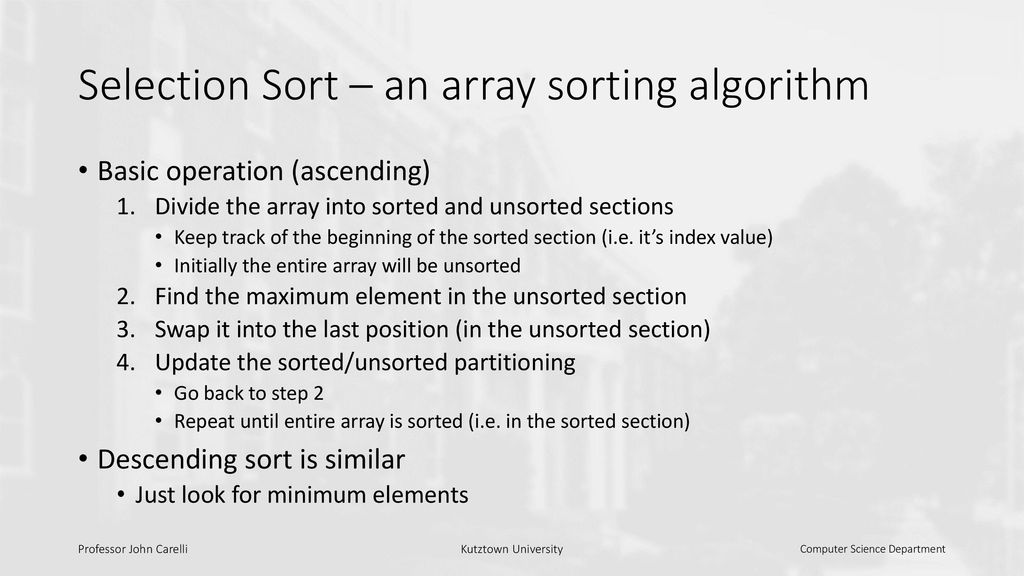 Selection Sort – an array sorting algorithm - ppt download