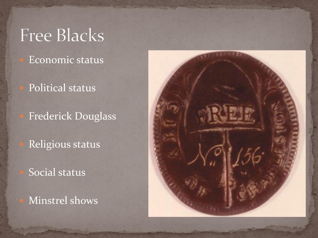 Free Blacks Economic status Political status Frederick Douglass