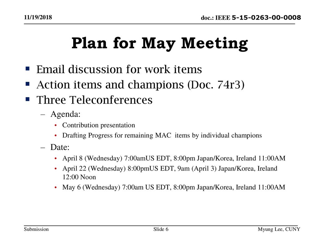 Plan for May Meeting  discussion for work items