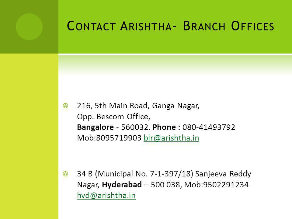 Contact Arishtha- Branch Offices