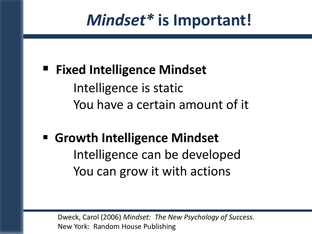 Mindset* is Important! Fixed Intelligence Mindset