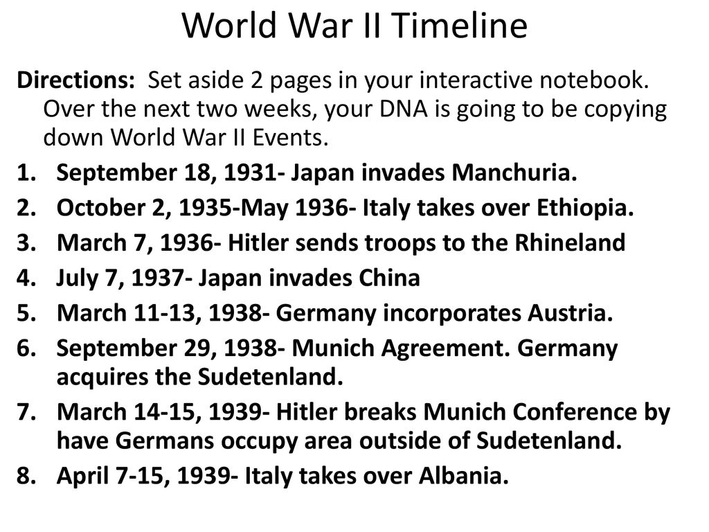 Agenda World War II Timeline World War II Notes. - ppt download