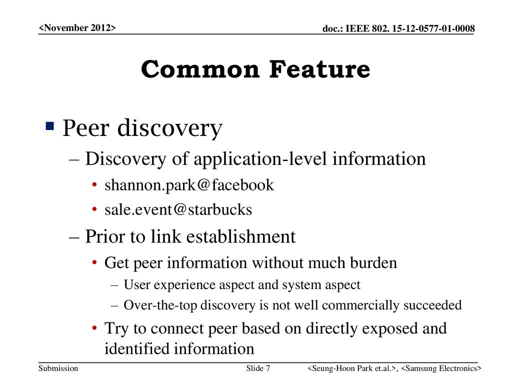 Common Feature Peer discovery