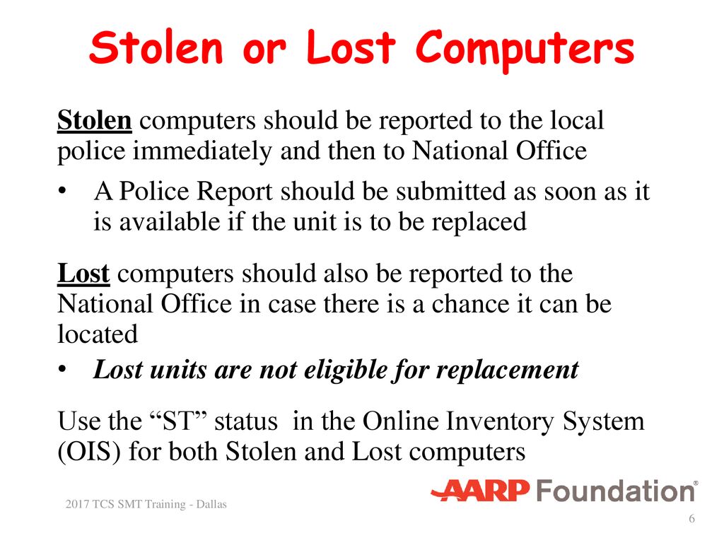 Stolen or Lost Computers