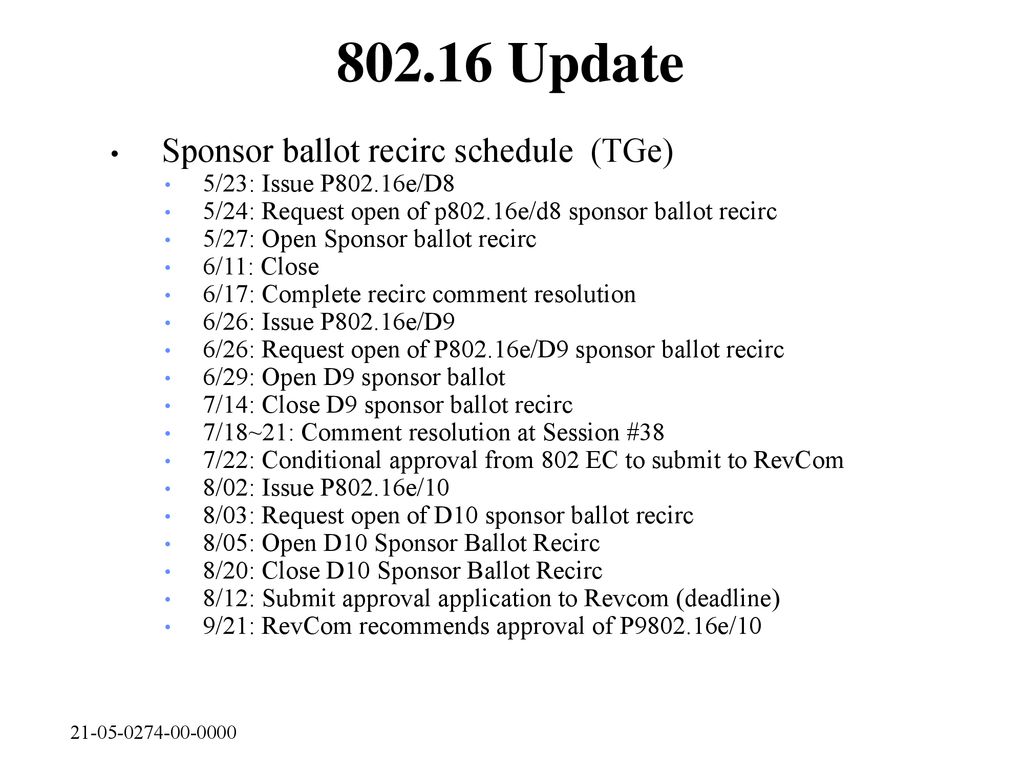 Update Sponsor ballot recirc schedule (TGe)