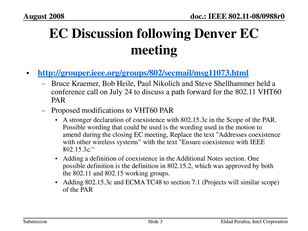EC Discussion following Denver EC meeting