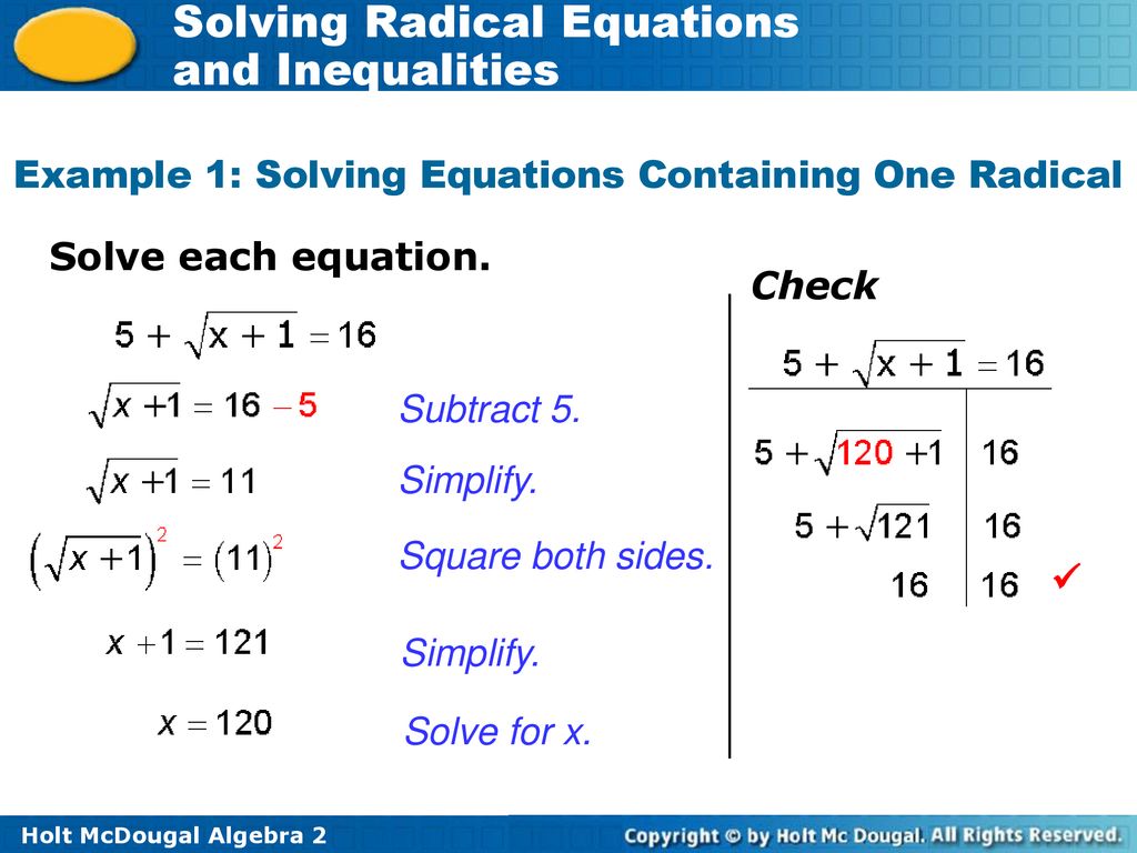 11.11 - Solving Radical Equations and Inequalities - ppt download Intended For Solve Radical Equations Worksheet