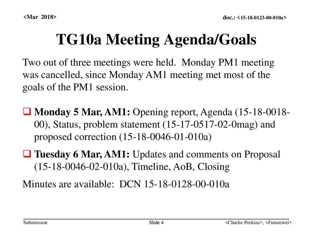 TG10a Meeting Agenda/Goals