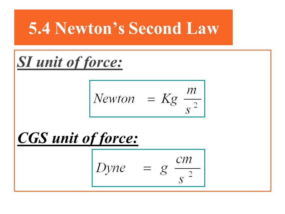 5.4 Newton’s Second Law SI unit of force: CGS unit of force: