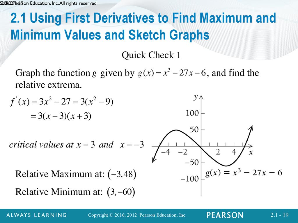 Using First Derivatives to Find Maximum and Minimum Values and