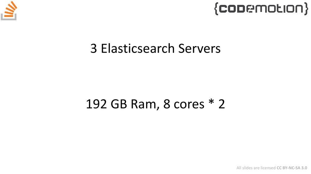 3 Elasticsearch Servers 192 GB Ram, 8 cores * 2