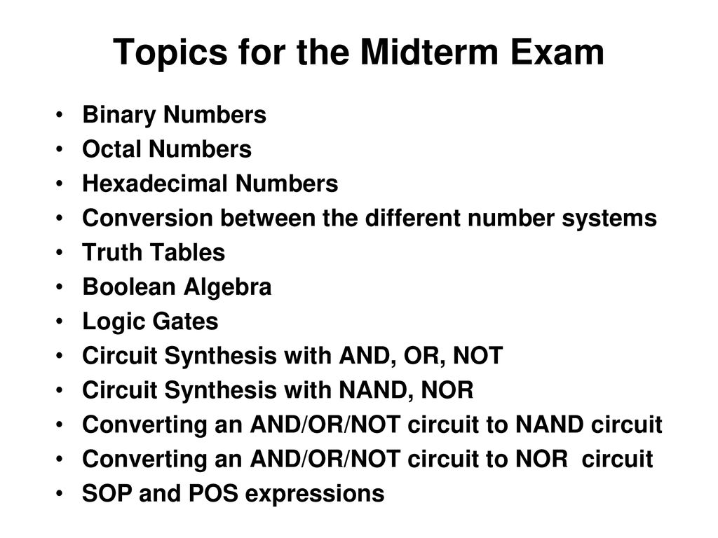 Topics for the Midterm Exam